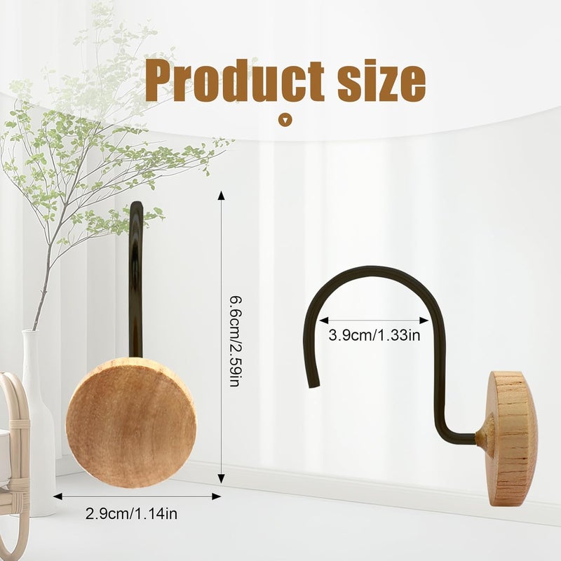 JTDTH Shower Curtain Hooks, Wood Decorative Shower Curtain Rings, Modern Round Log Shower Curtain Hangers, 12PCS Shower Hooks for Shower Curtain Rod, Bedroom, Living Room (Black 1) - Image 3